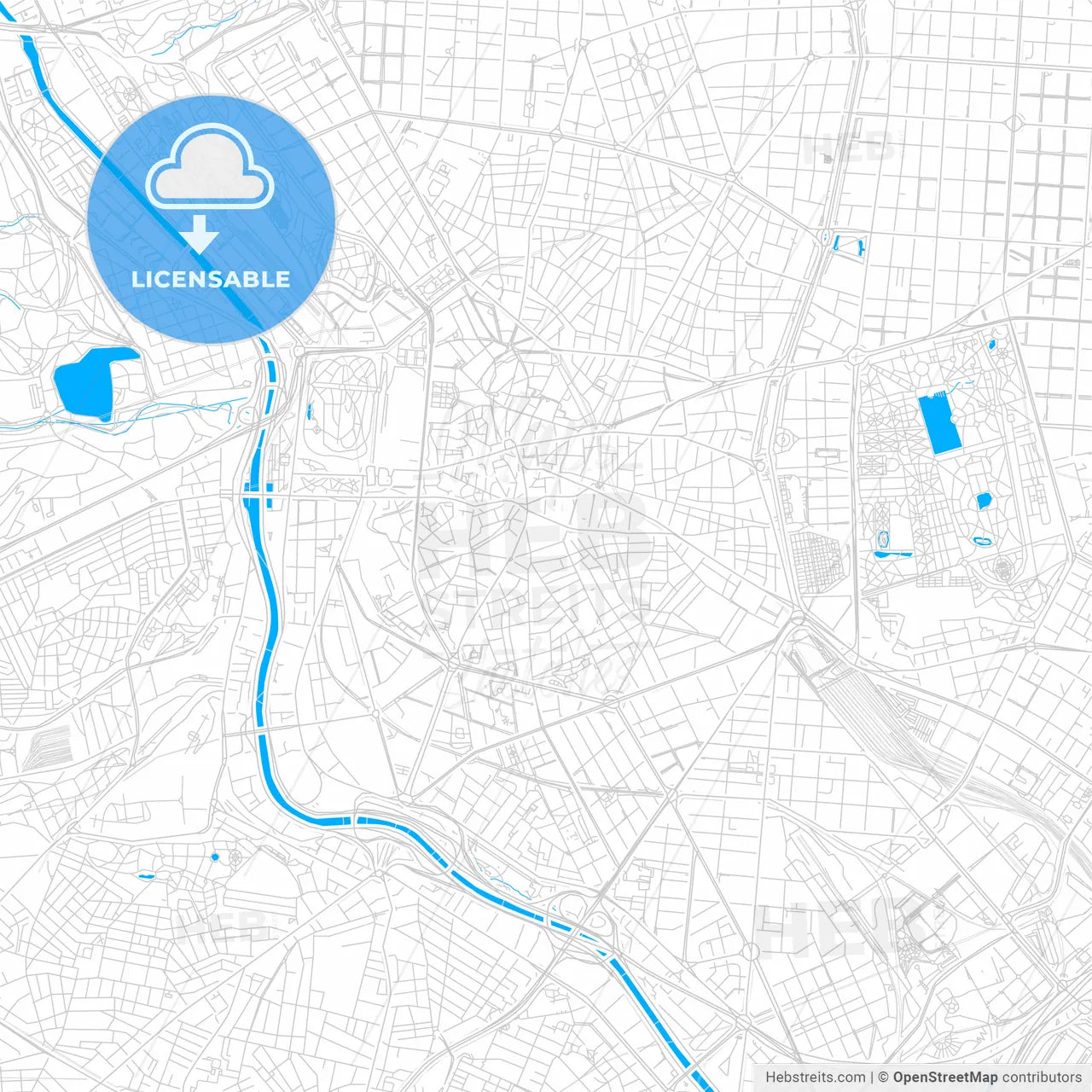 City Center, Spain bright two-toned vector map