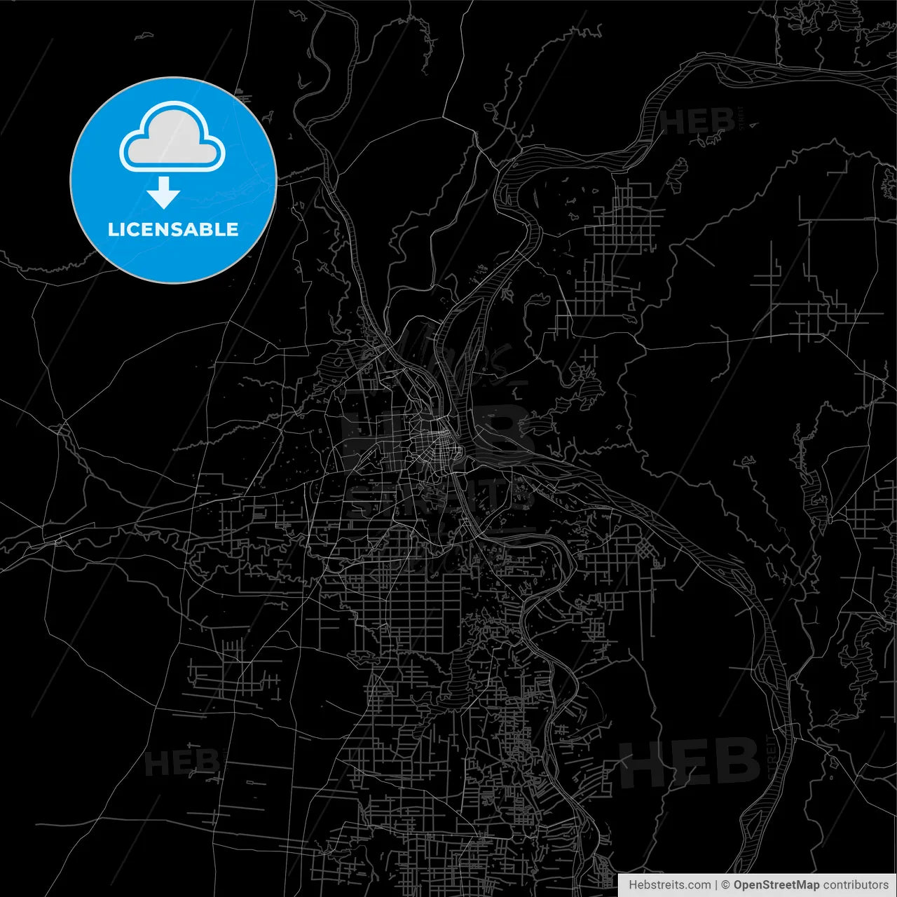 Dark area map of Phnom Penh, Cambodia