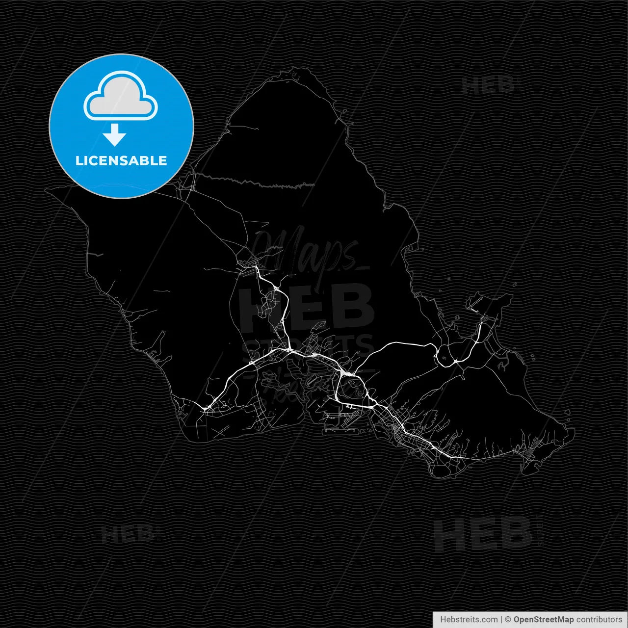 Dark area map of Honolulu, United States
