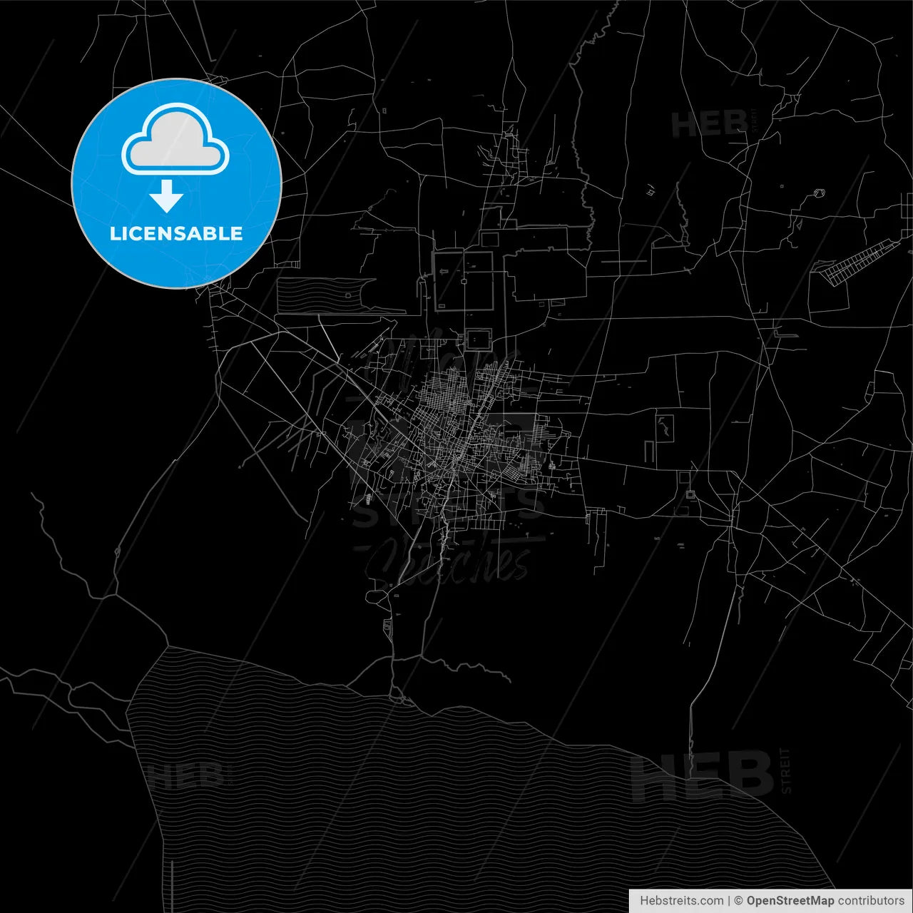 Dark area map of Siem Reap, Cambodia