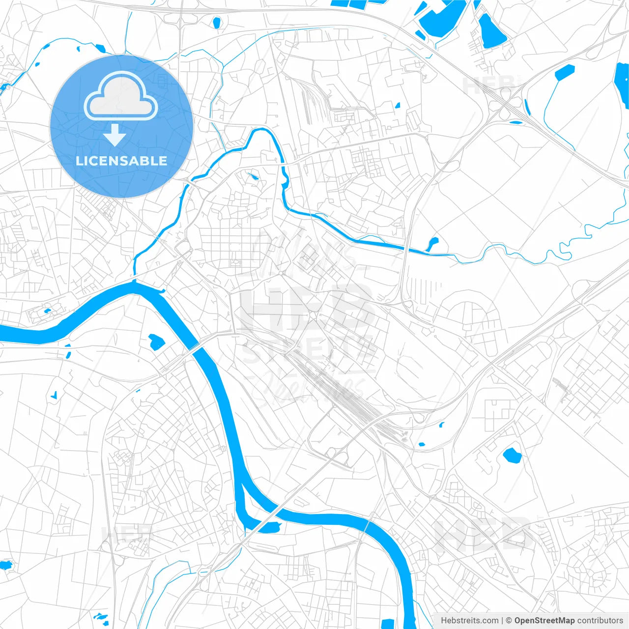 Hanau, Germany bright two-toned vector map