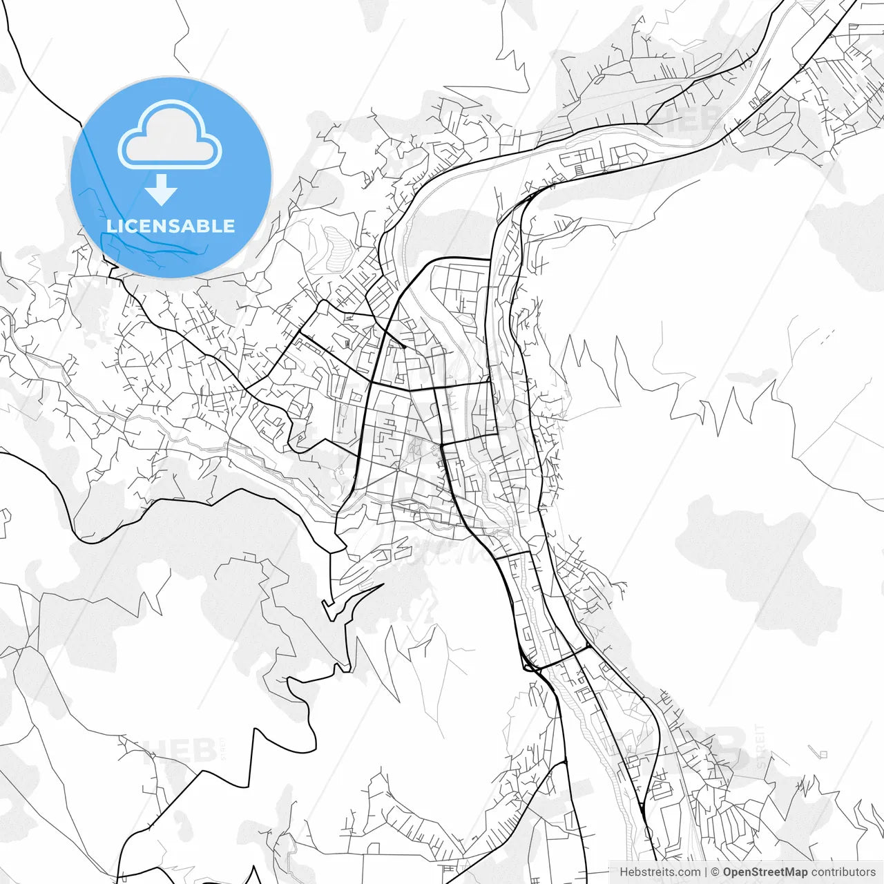 Vector PDF map of Mostar, Bosnia and Herzegovina