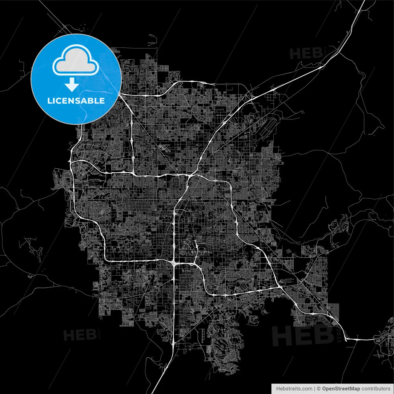 Dark area map of Las Vegas, United States
