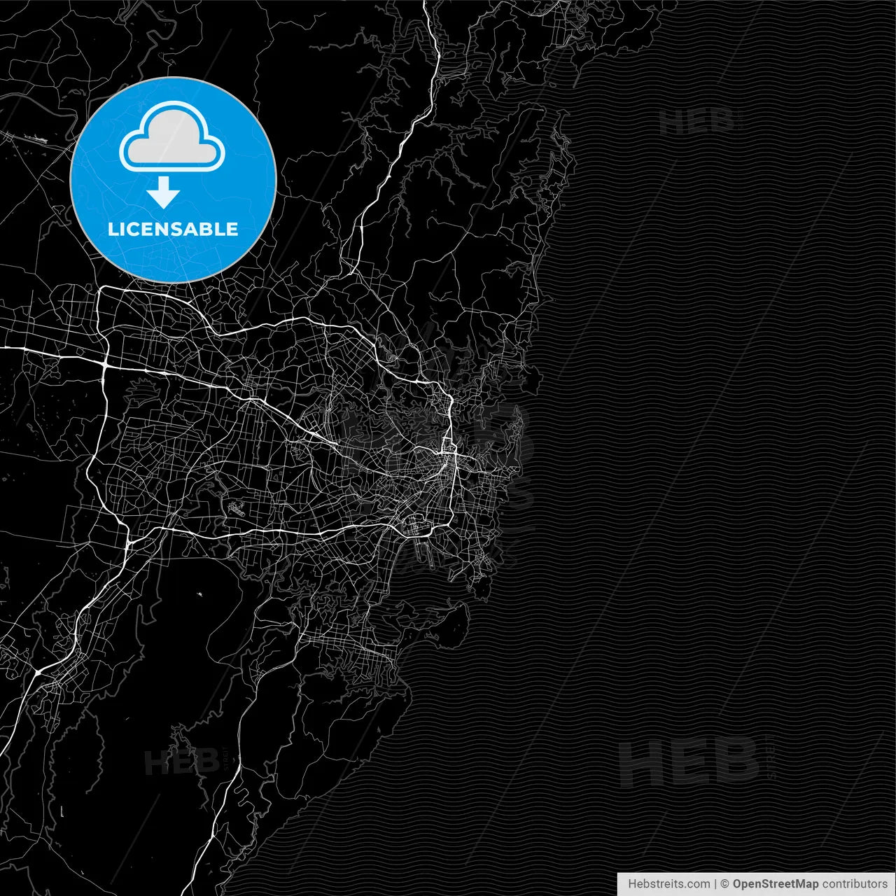 Dark area map of Sydney, Australia