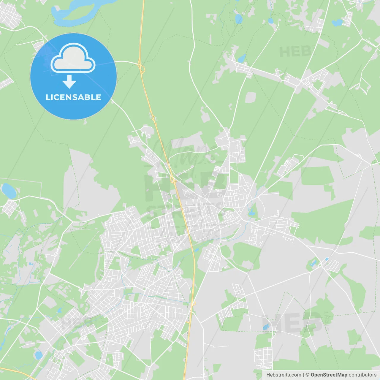 Bernau bei Berlin, Germany printable street map