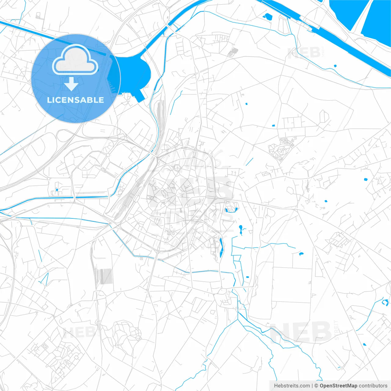 Mons , Belgium bright two-toned vector map