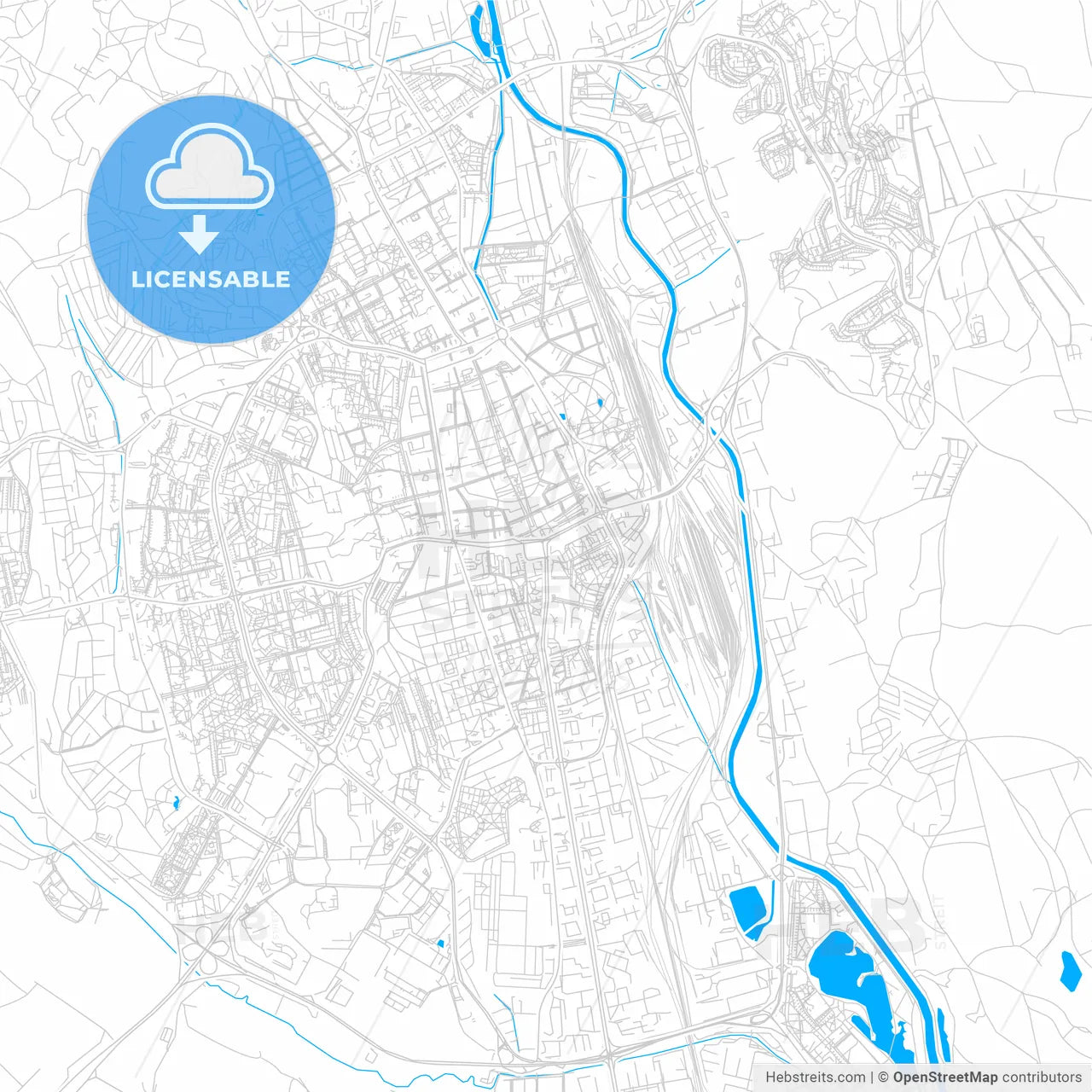 Košice, Slovakia bright two-toned vector map