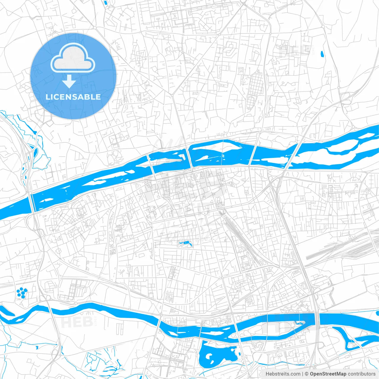 Tours, France bright two-toned vector map