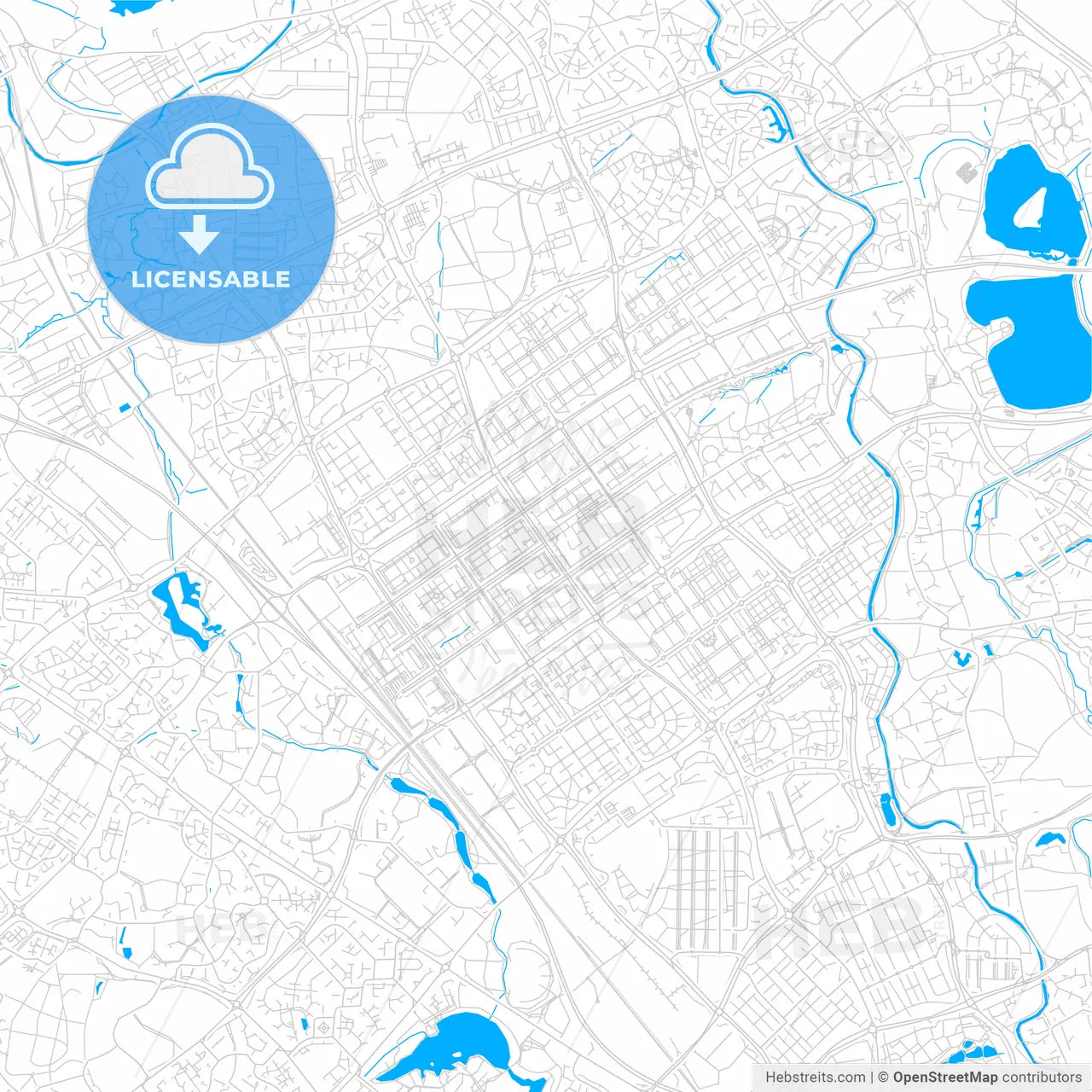 Milton Keynes, England bright two-toned vector map