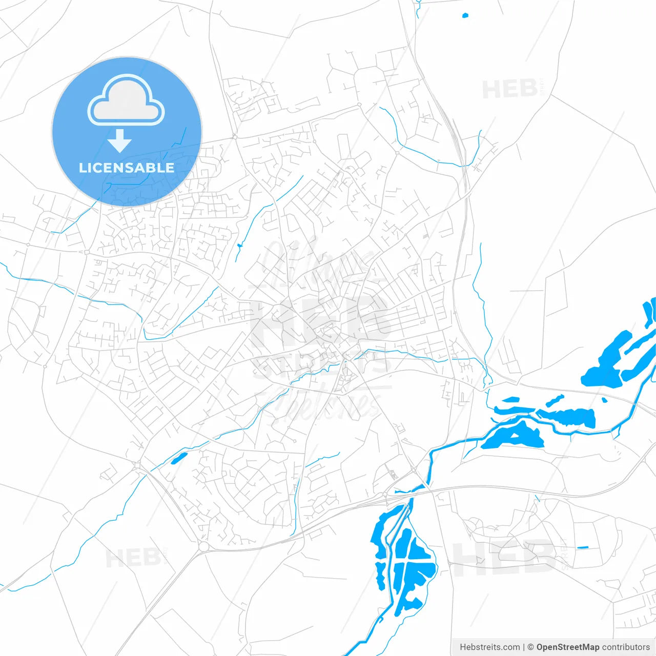 Wellingborough, England bright two-toned vector map