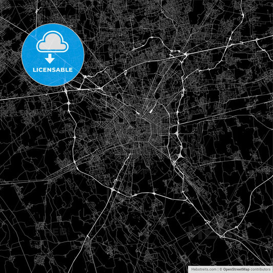 Dark area map of Milan, Italy