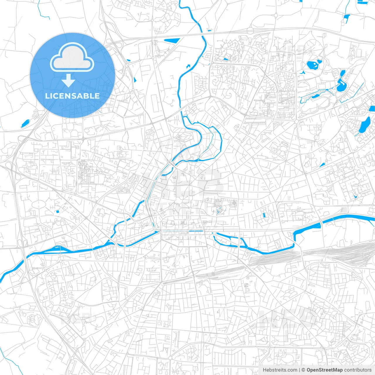 Rennes, France bright two-toned vector map