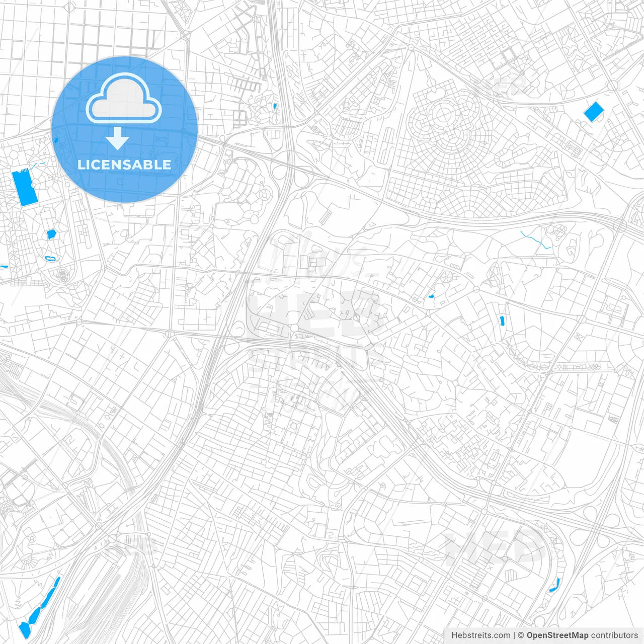 Moratalaz, Spain bright two-toned vector map