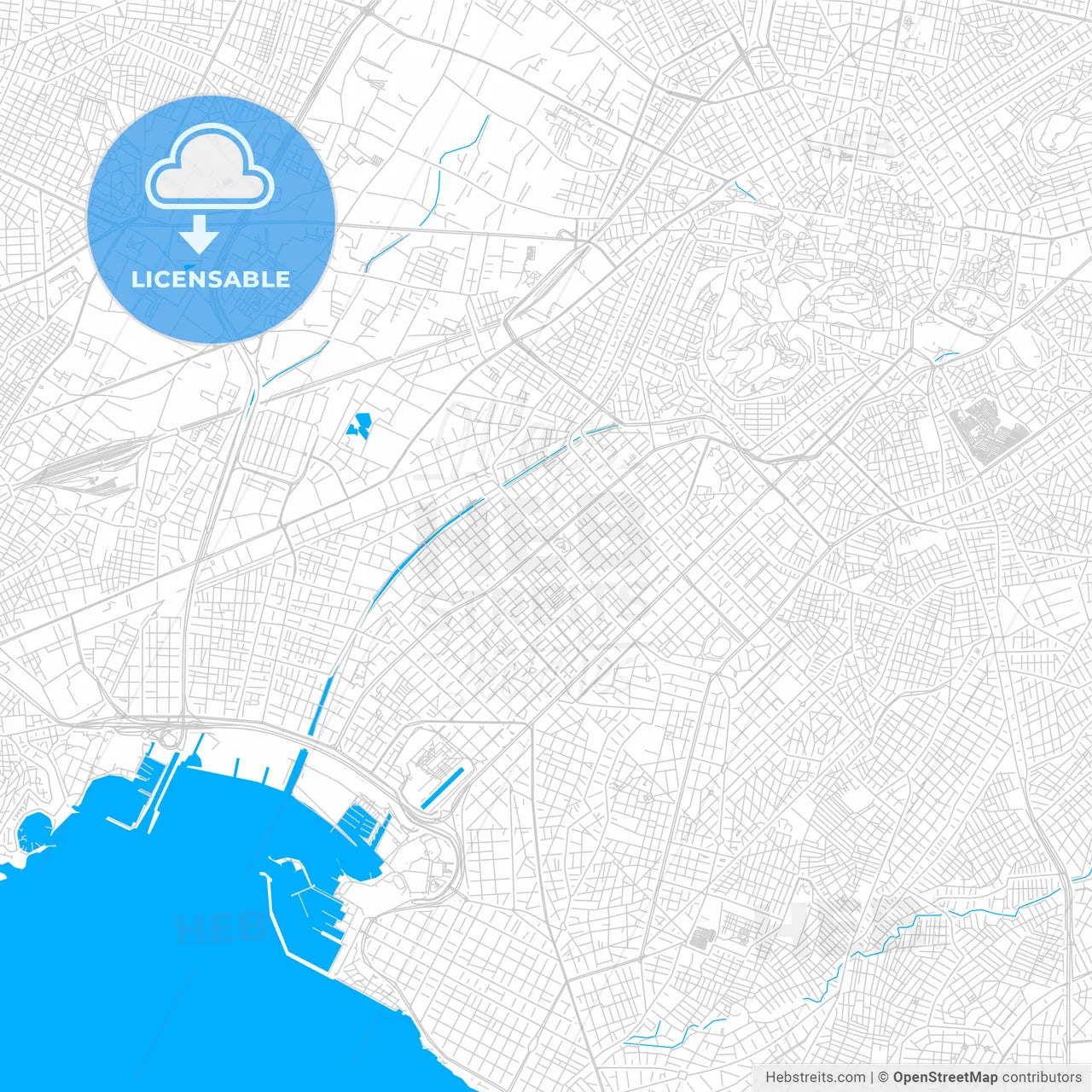 Kallithea, Greece bright two-toned vector map