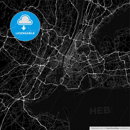 Dark area map of New York City, United States