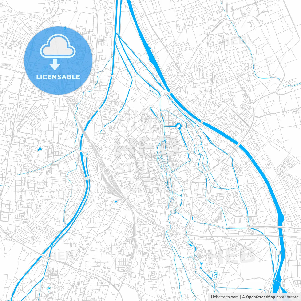 Augsburg, Germany bright two-toned vector map