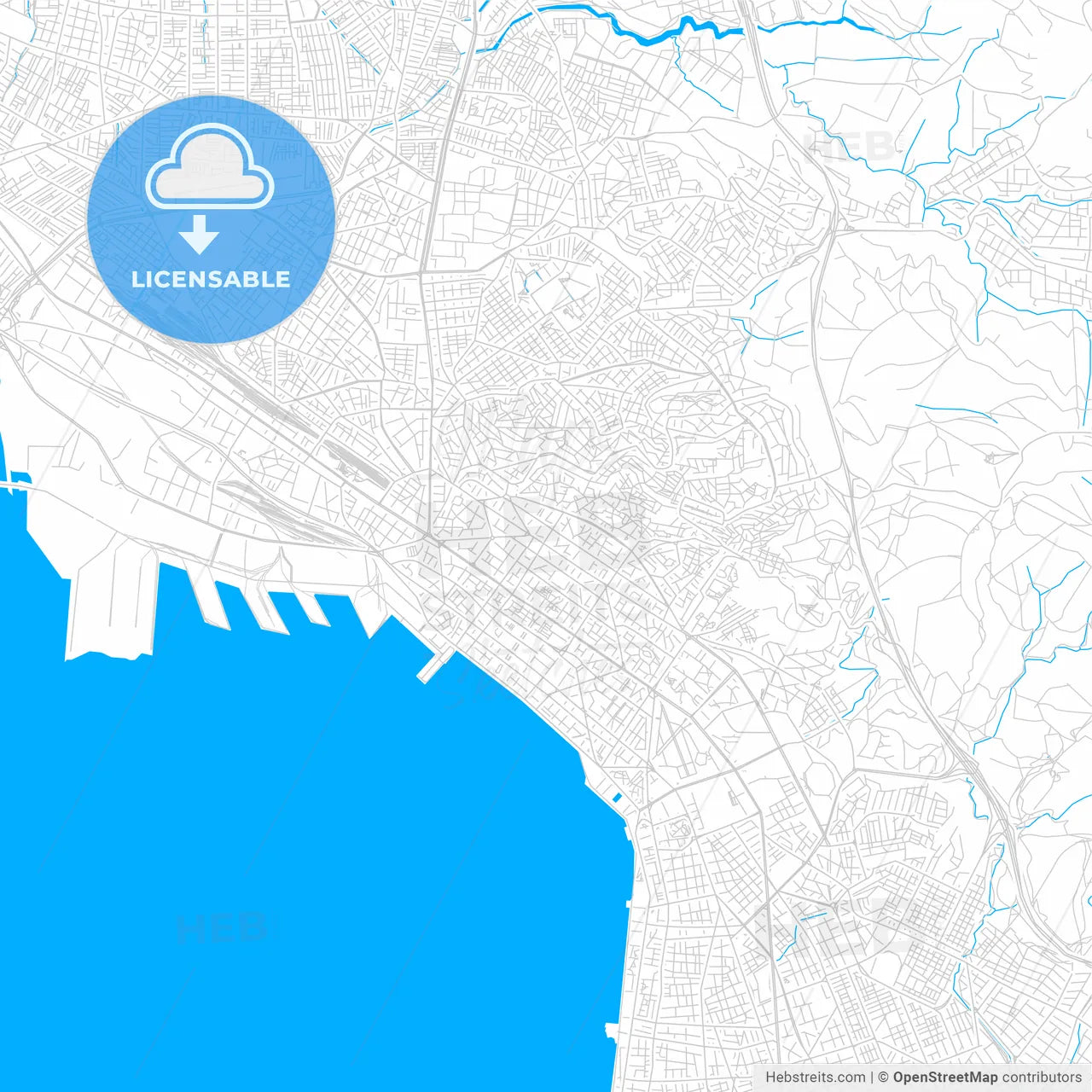 Thessaloniki, Greece bright two-toned vector map