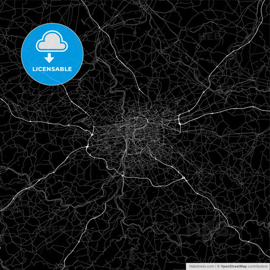 Dark area map of Prague, Czech Republic