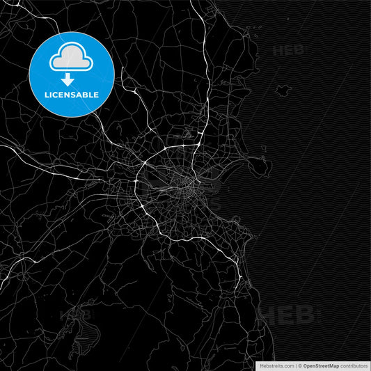 Dark area map of Dublin, Ireland