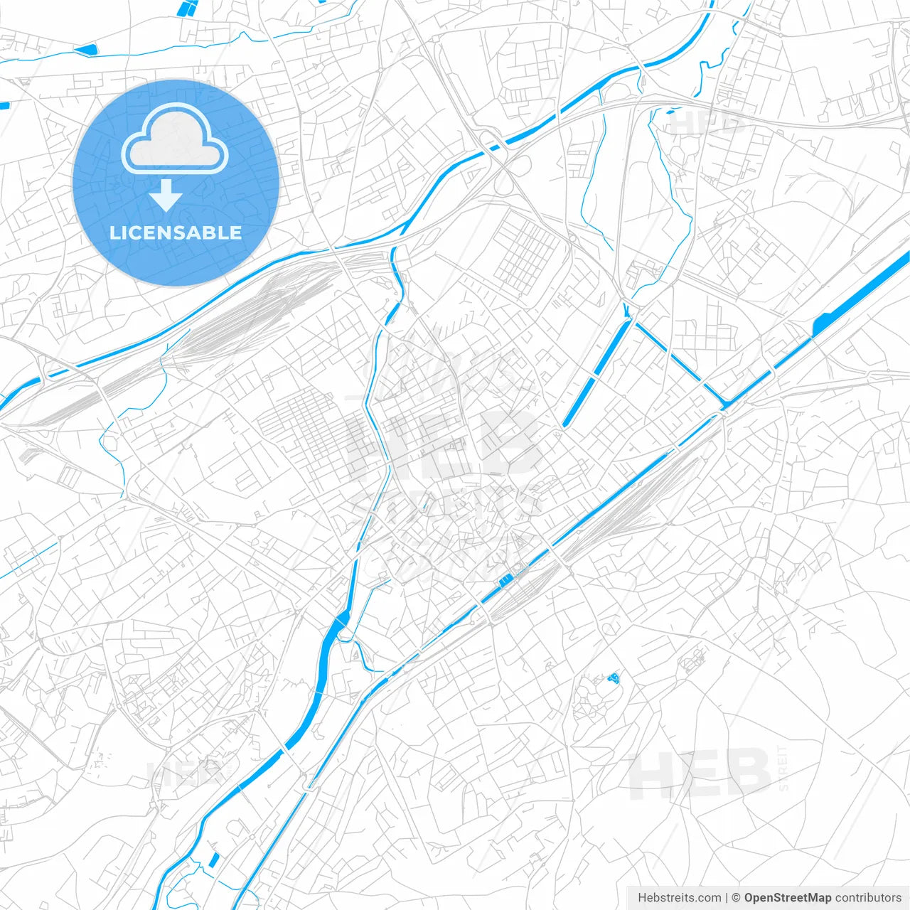 Mulhouse, France bright two-toned vector map