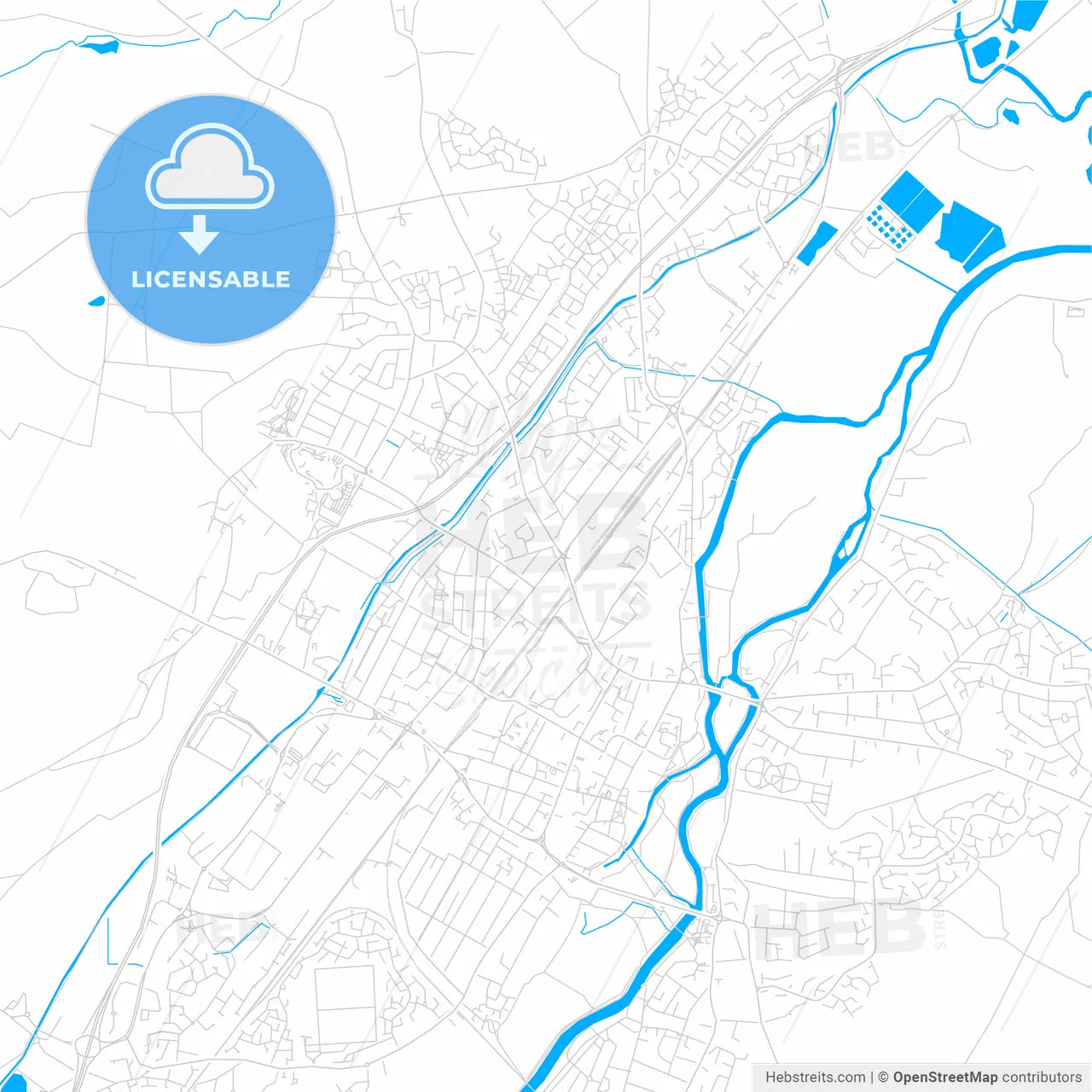 Burton-upon-Trent, England bright two-toned vector map