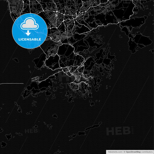 Dark area map of Hong Kong, China