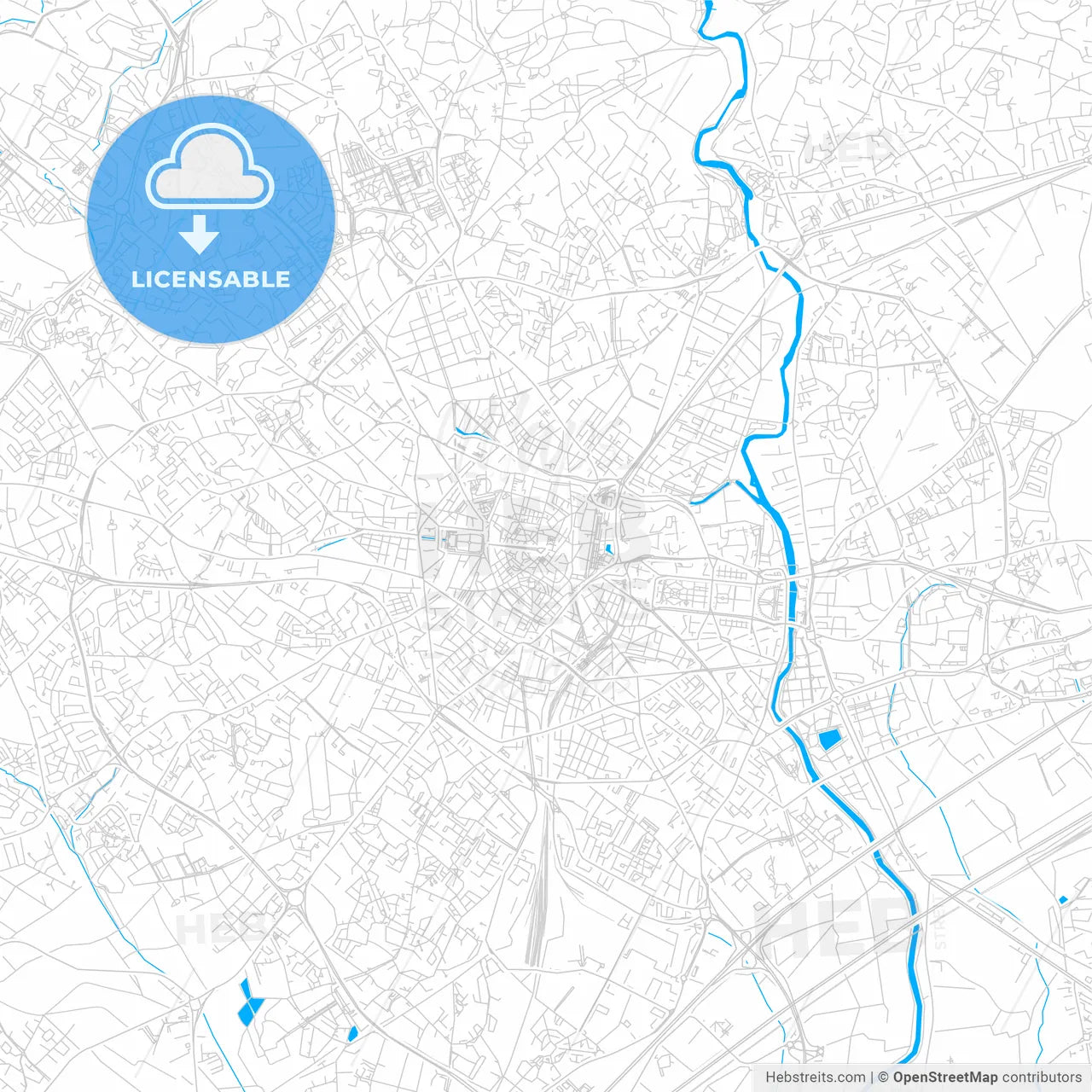 Montpellier, France bright two-toned vector map