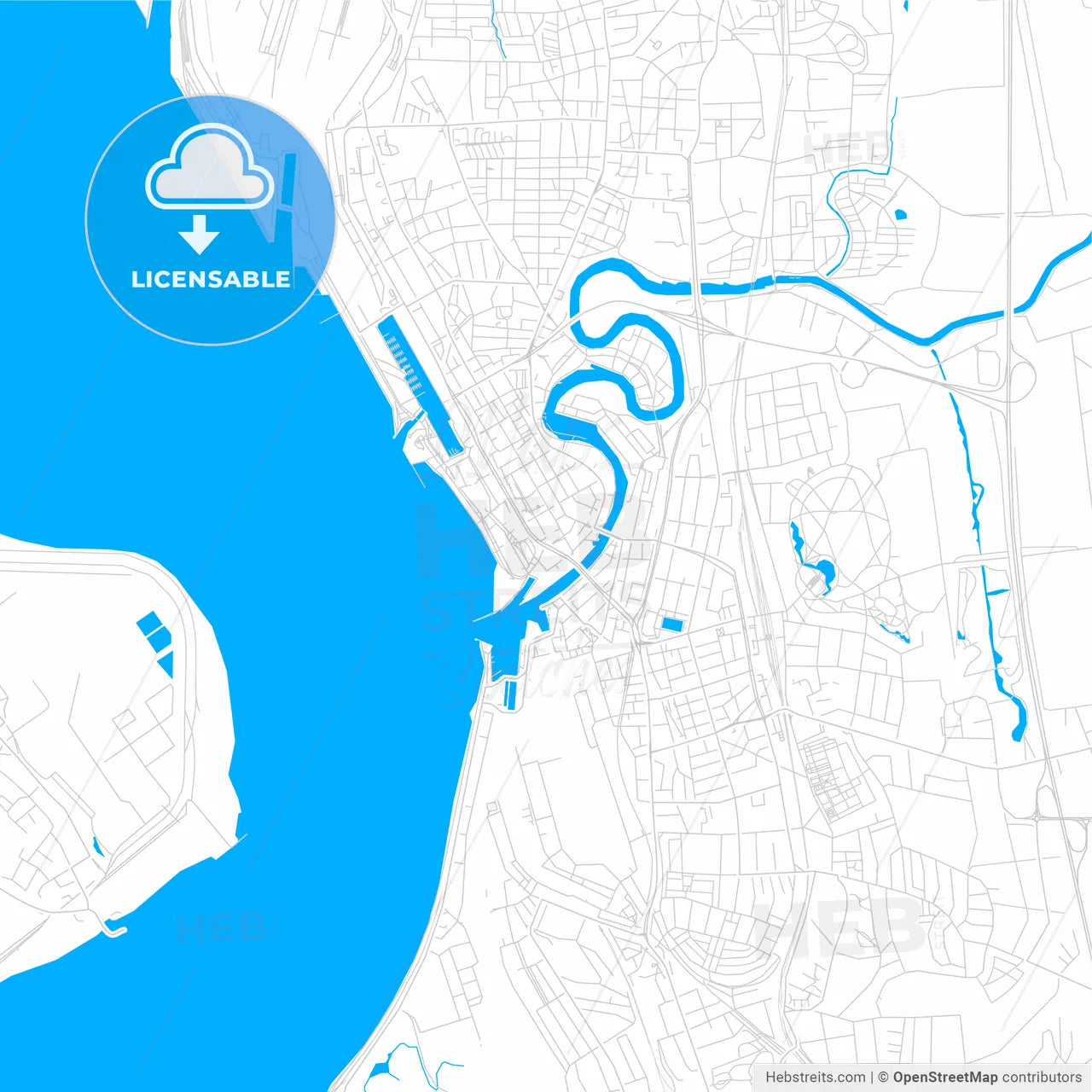 Bremerhaven, Germany bright two-toned vector map