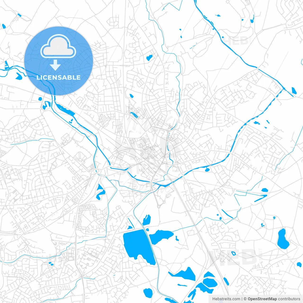 Wigan, England bright two-toned vector map