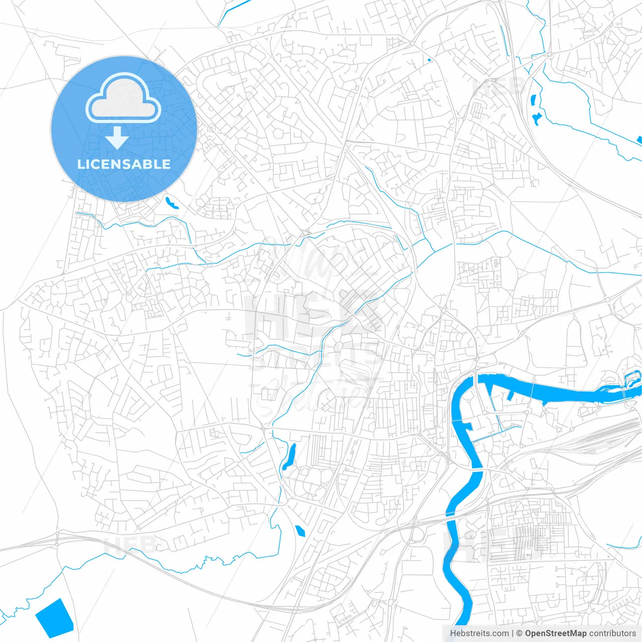 Stockton-on-Tees, England bright two-toned vector map