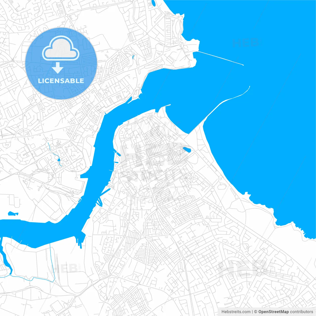 South Shields, England bright two-toned vector map