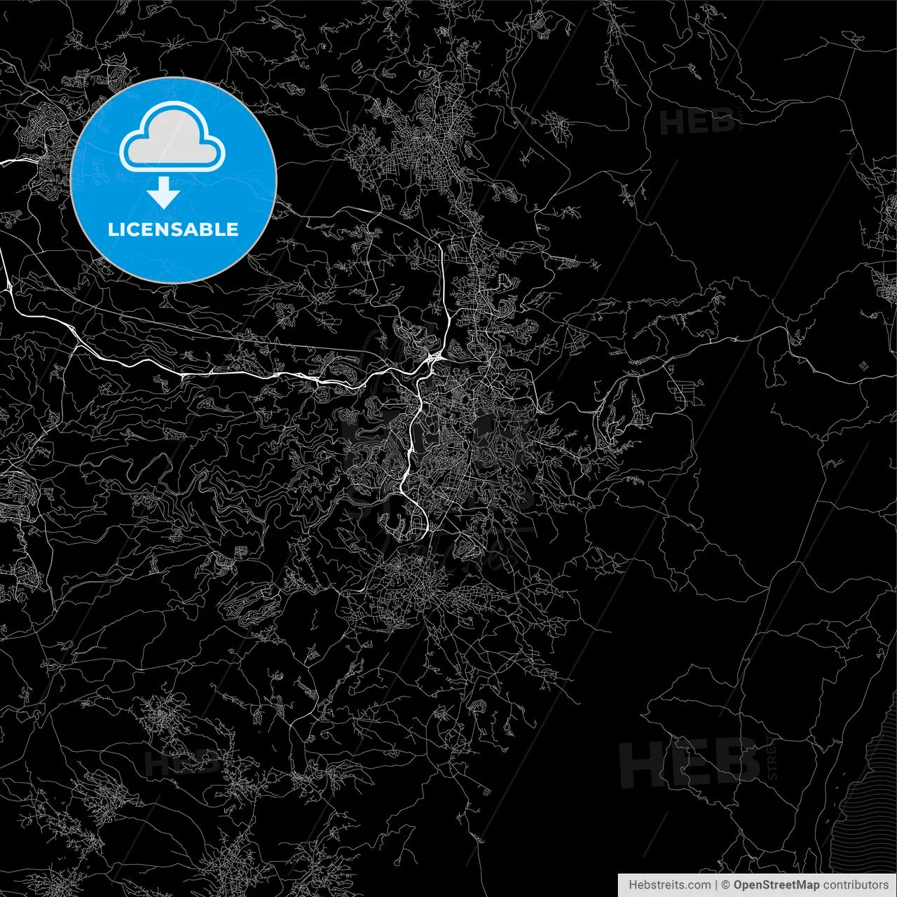 Dark area map of Jerusalem, Israel