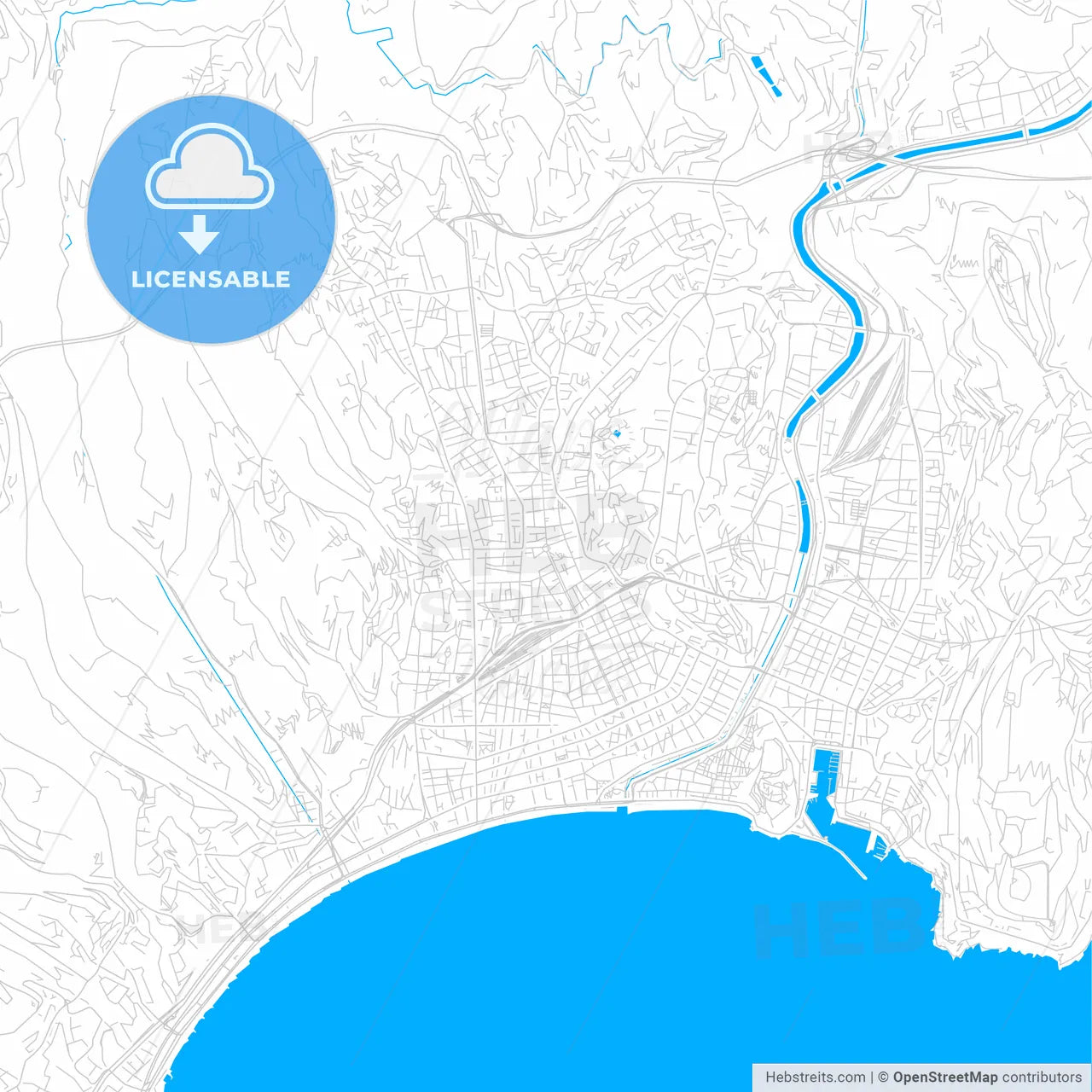 Nice, France bright two-toned vector map