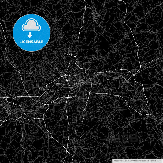 Dark area map of Frankfurt, Germany