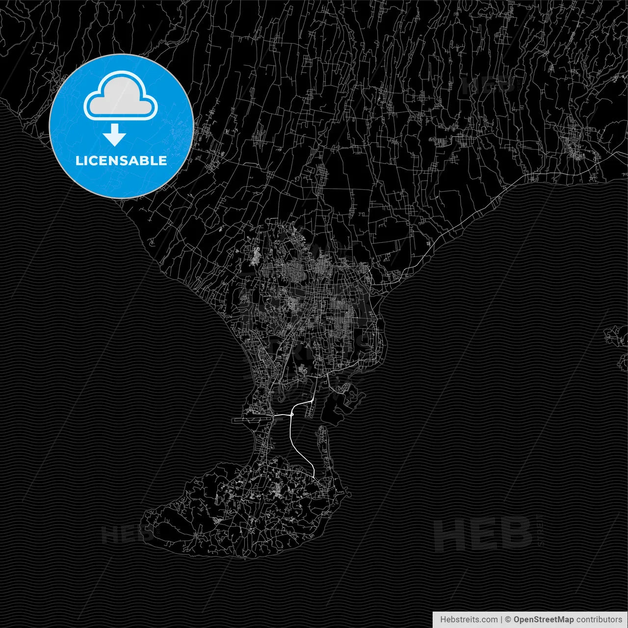 Dark area map of Denpasar, Indonesia