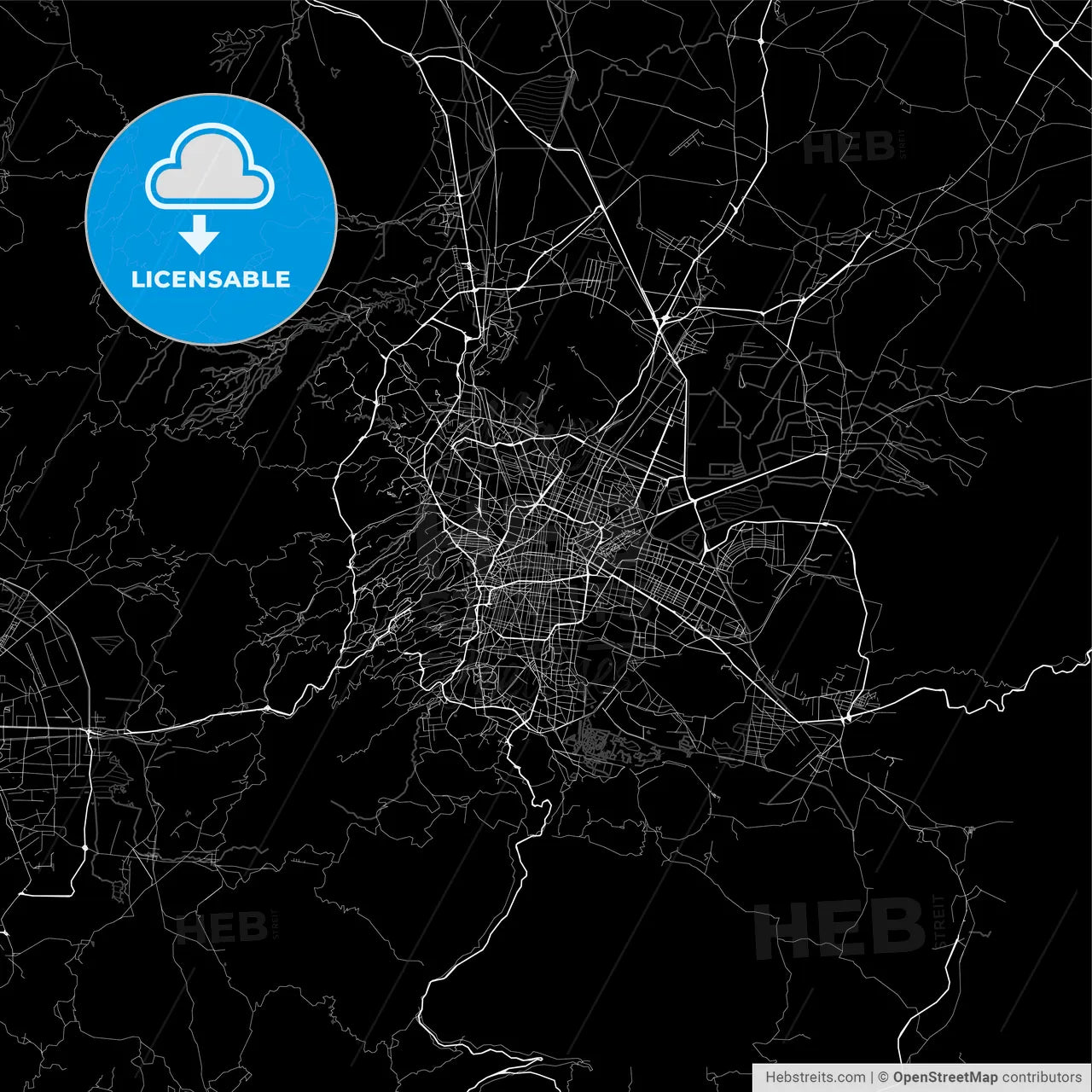 Dark area map of Mexico City, Mexico