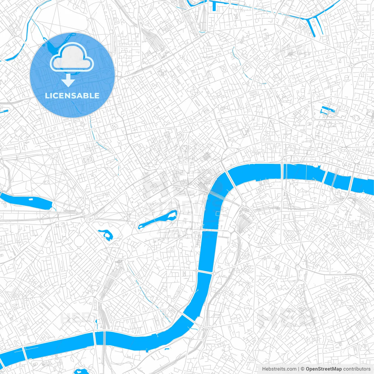 London, England bright two-toned vector map