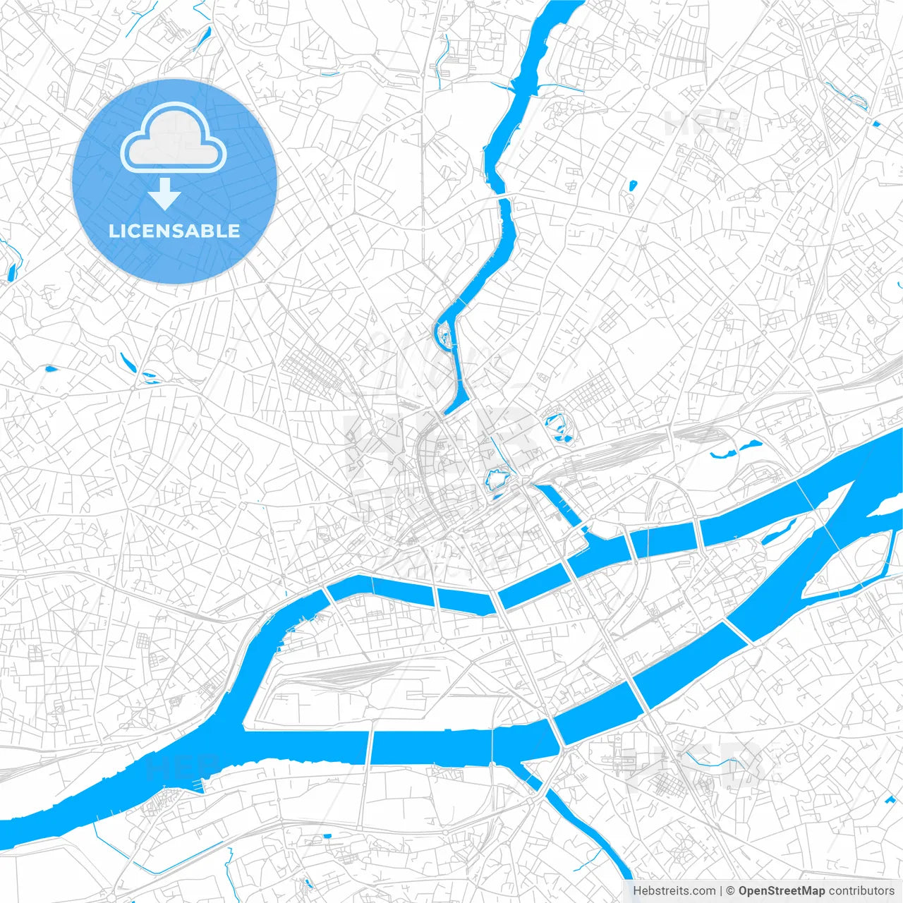 Nantes, France bright two-toned vector map