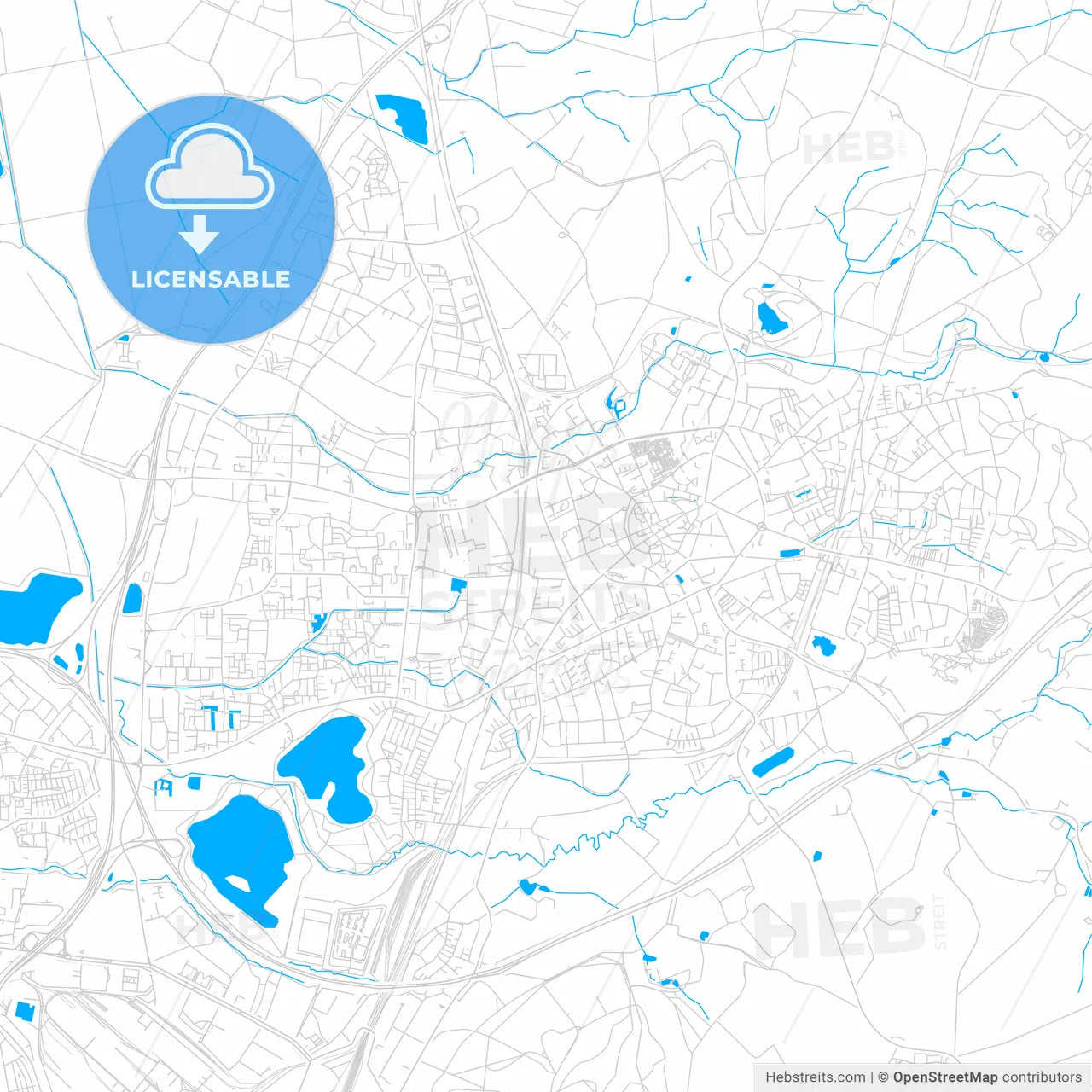 Ratingen, Germany bright two-toned vector map