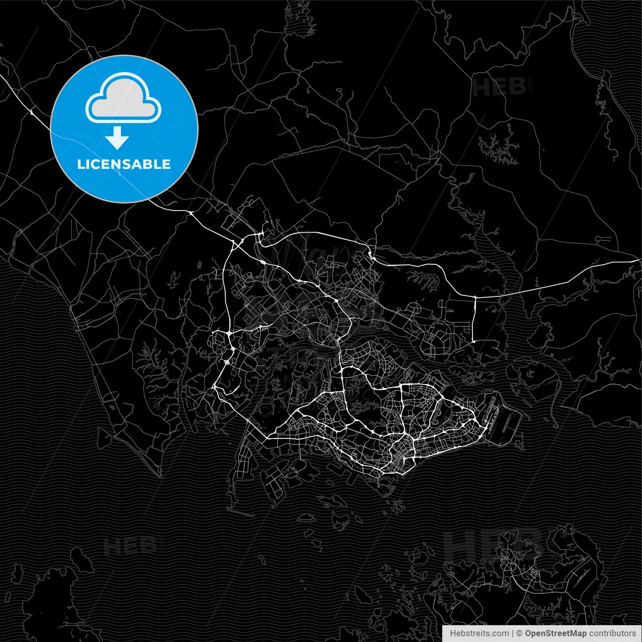 Dark area map of Johor Bahru, Malaysia