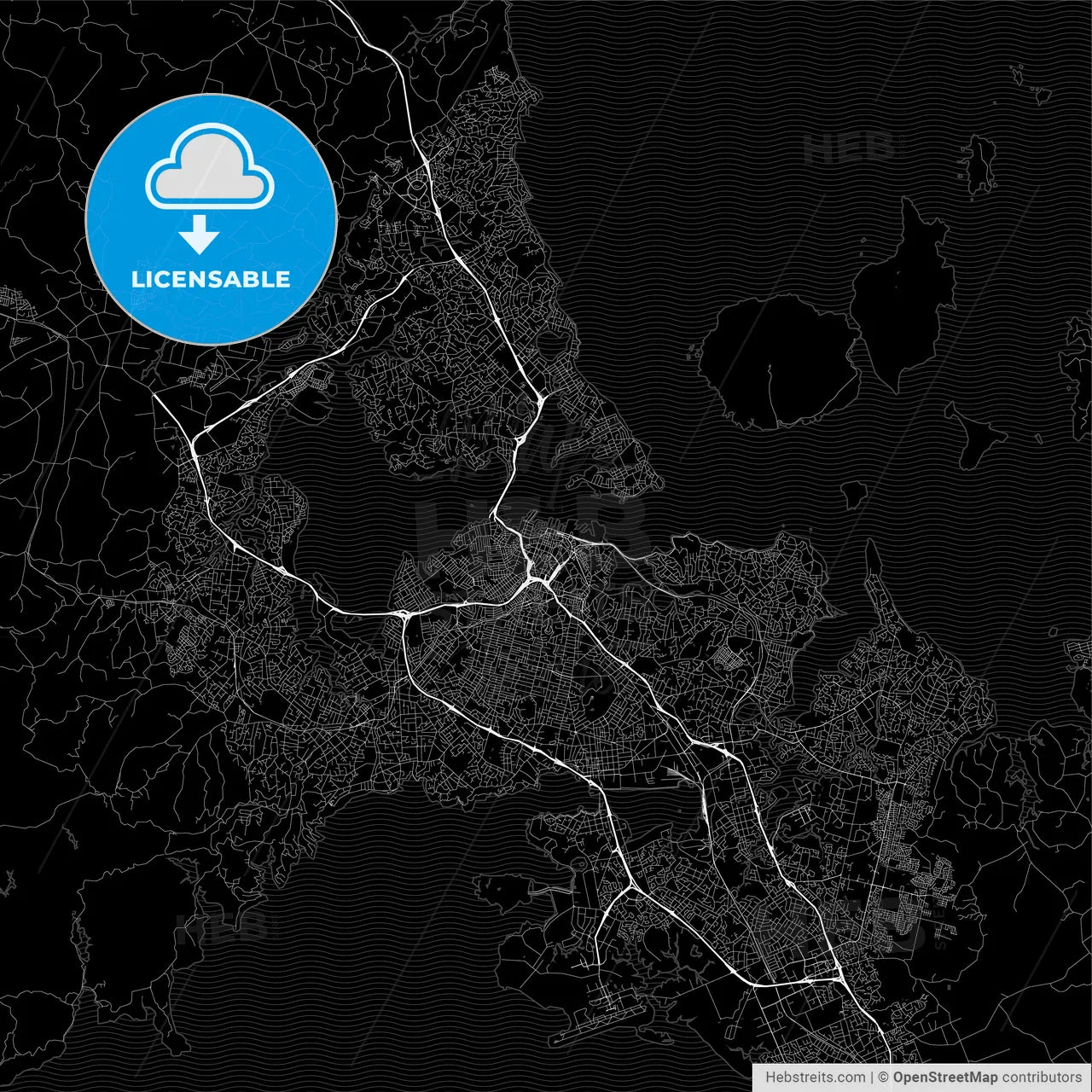 Dark area map of Auckland, New Zealand
