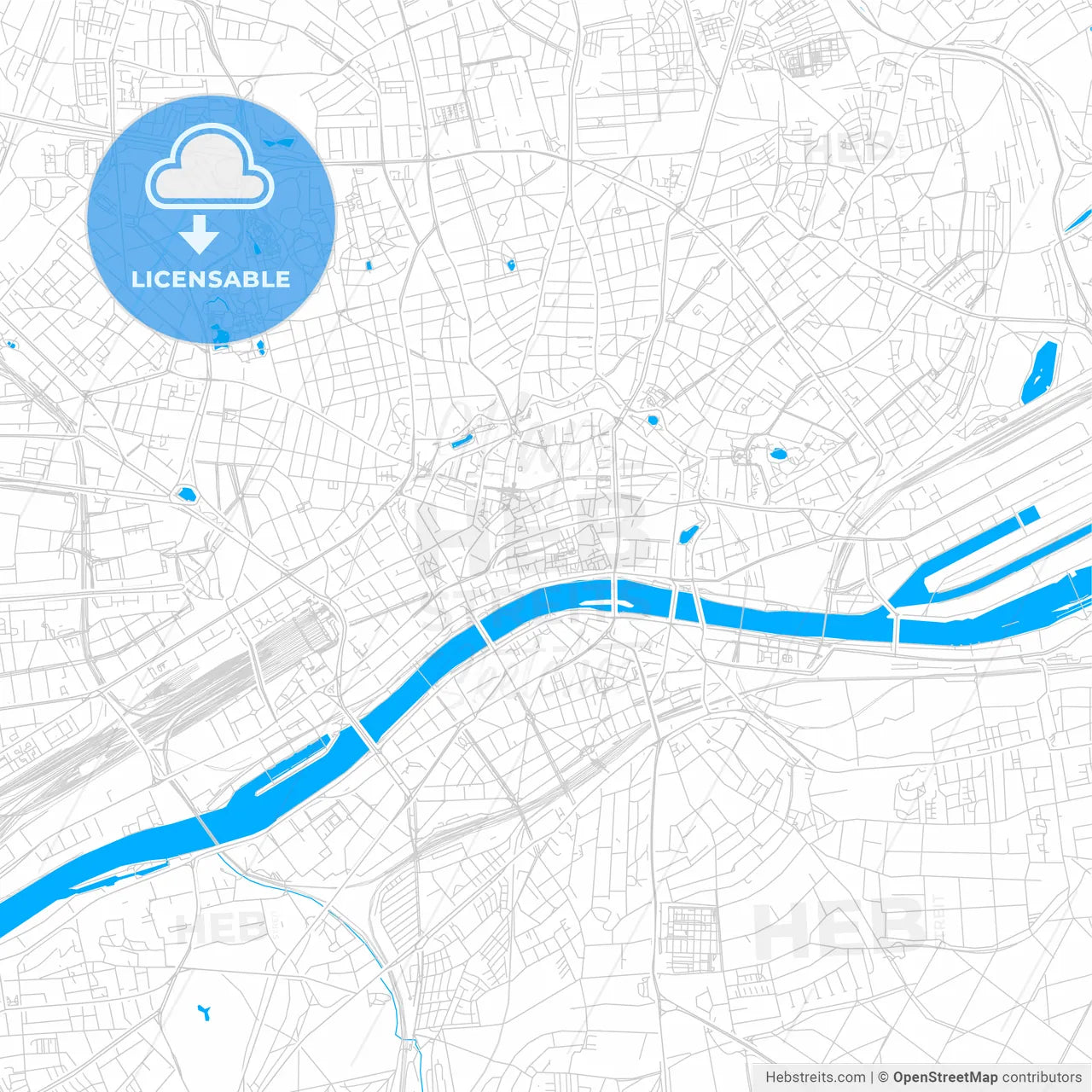 Frankfurt am Main, Germany bright two-toned vector map