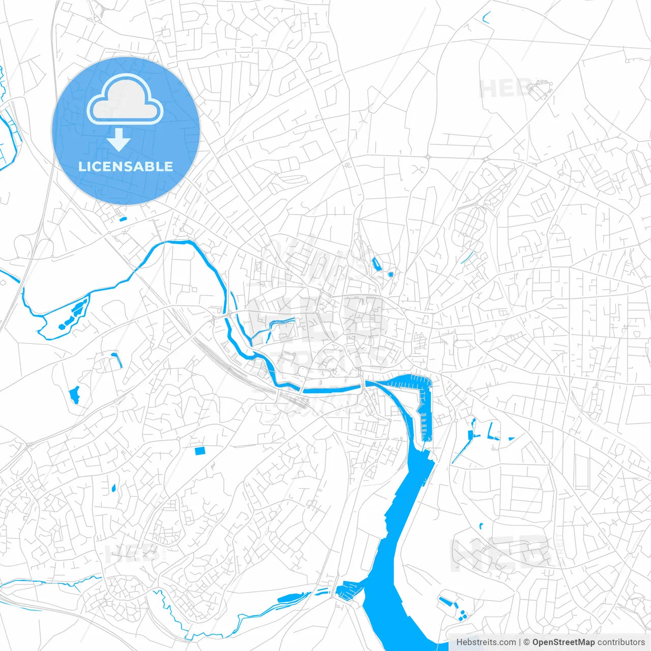 Ipswich, England bright two-toned vector map