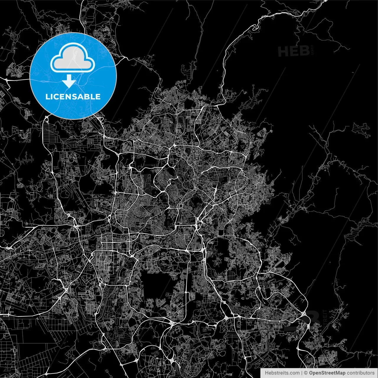 Dark area map of Kuala Lumpur, Malaysia