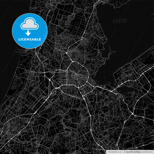 Dark area map of Amsterdam, Netherlands