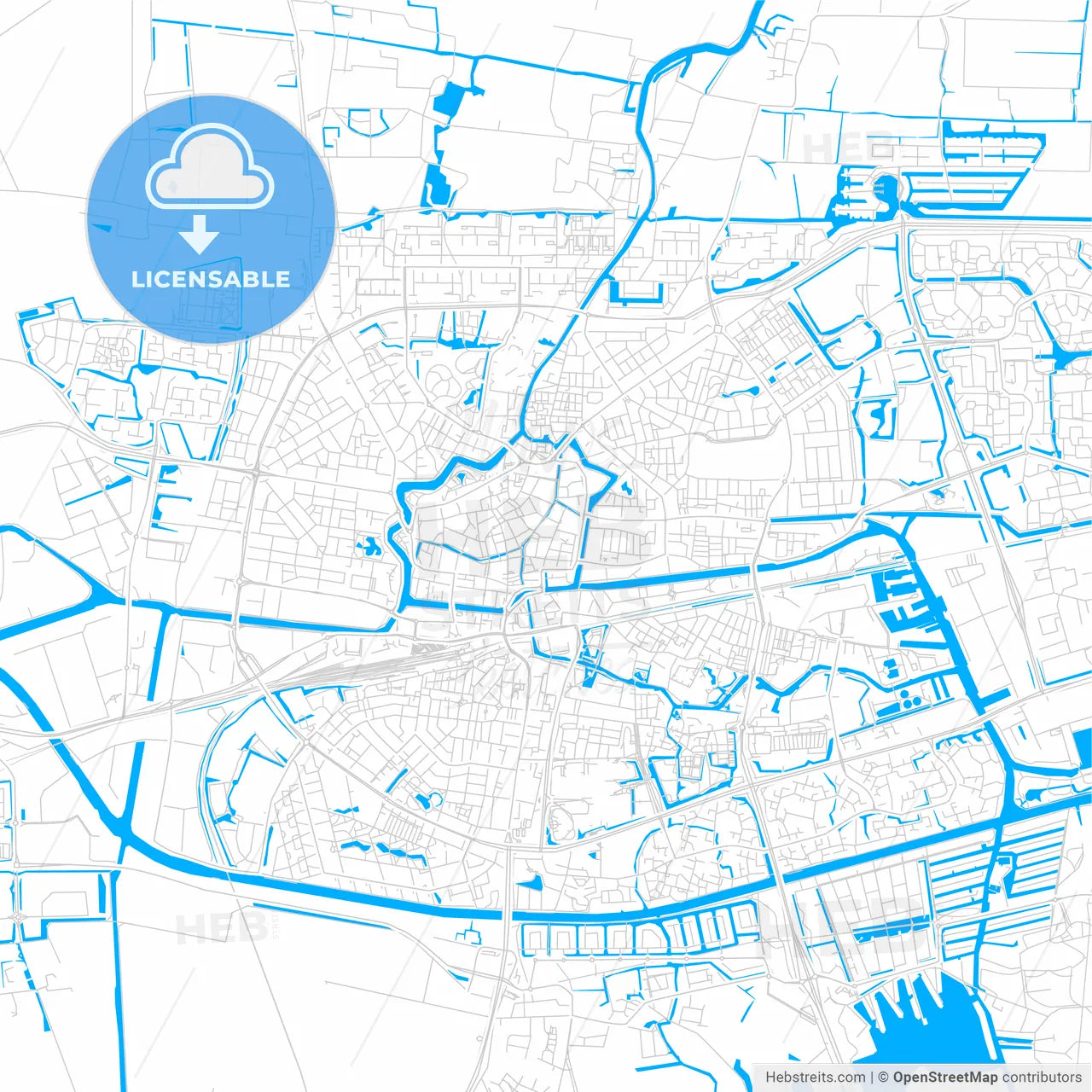 Leeuwarden, Netherlands bright two-toned vector map