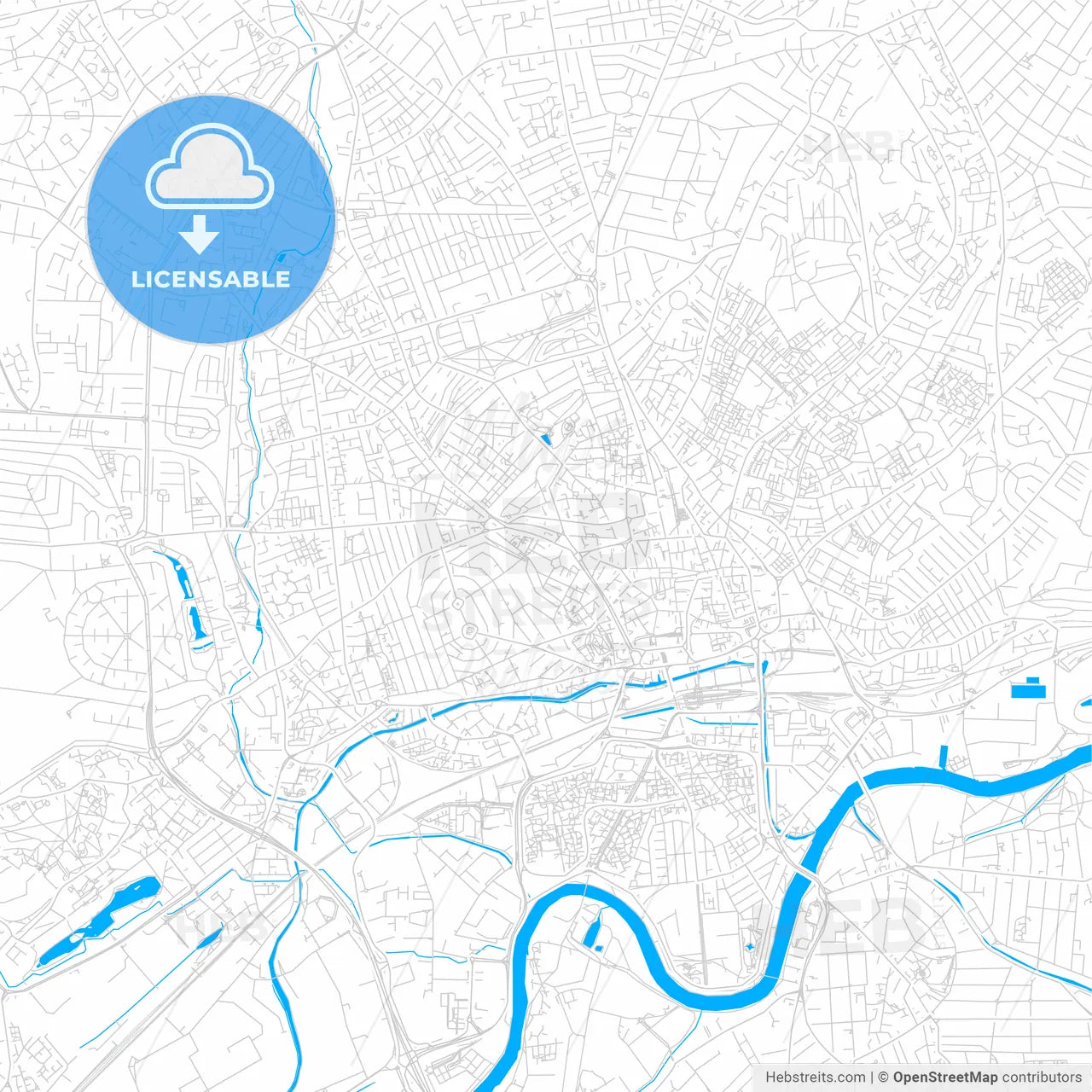 Nottingham, England bright two-toned vector map