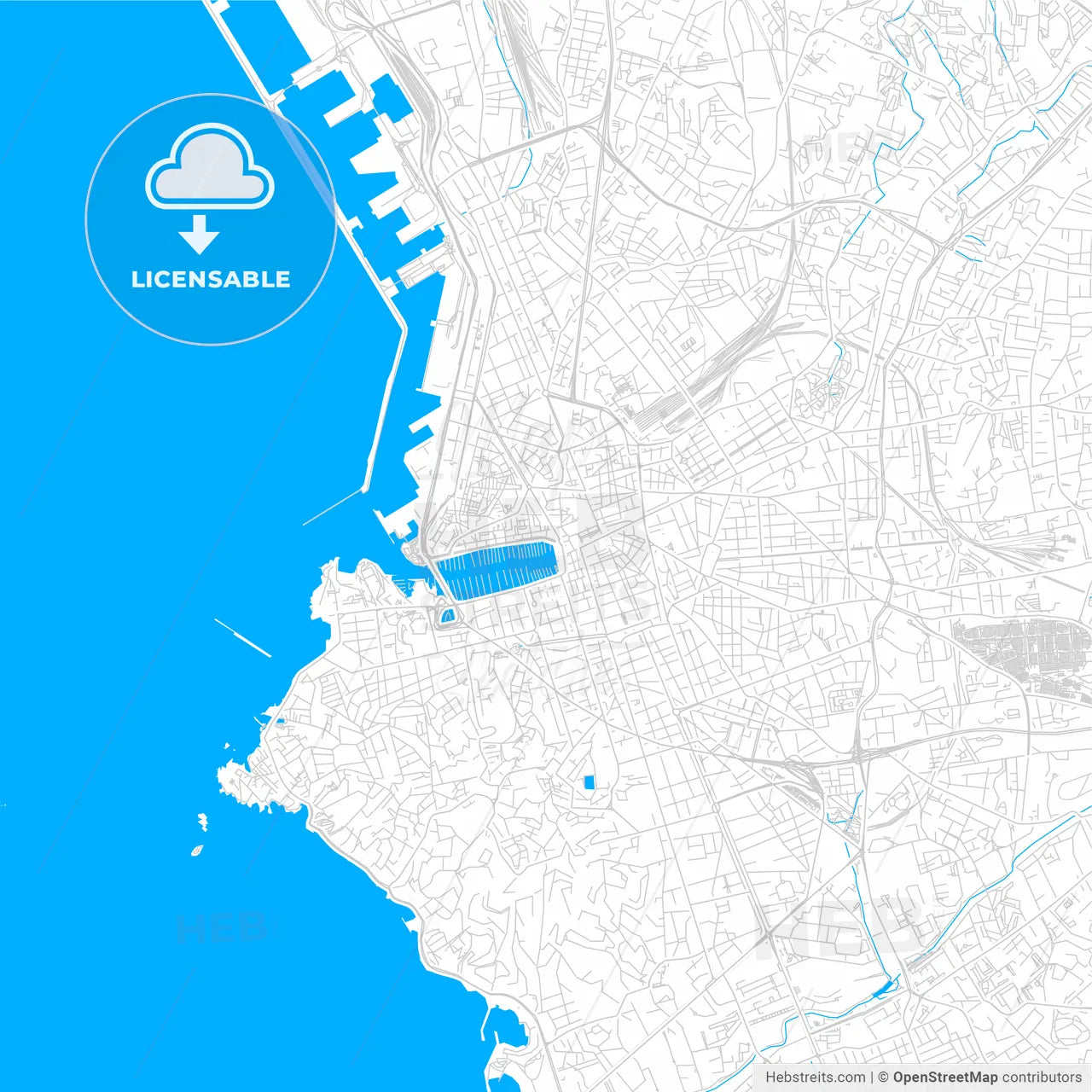 Marseille, France bright two-toned vector map