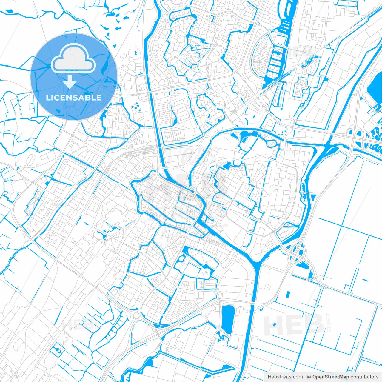 Alkmaar, Netherlands bright two-toned vector map