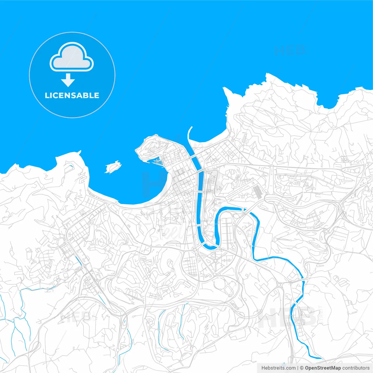 Donostia San Sebastián, Spain bright two-toned vector map